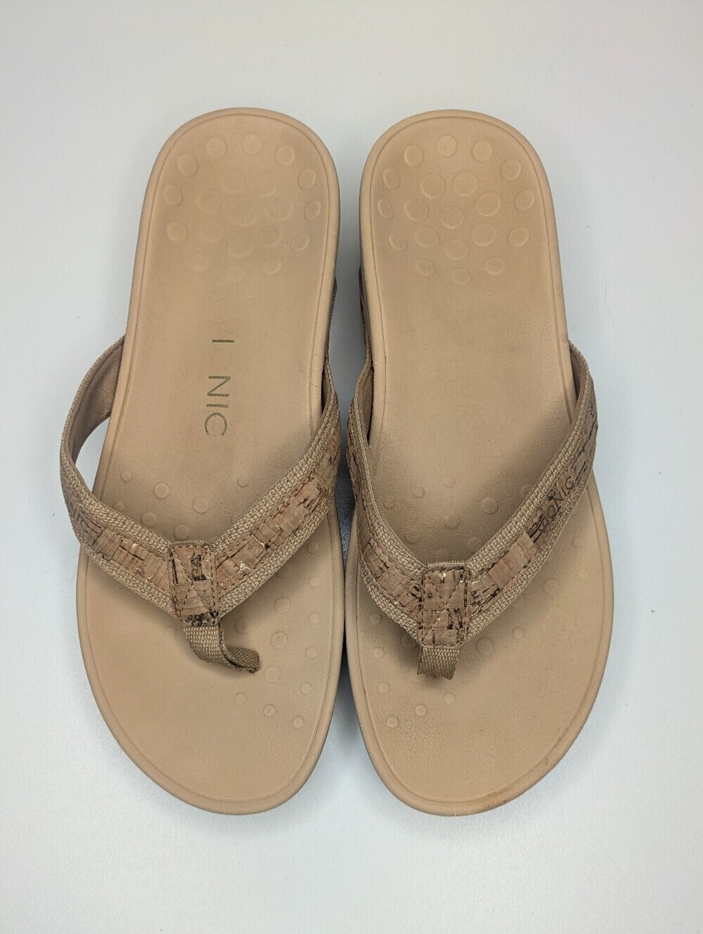 Vionic High Tide Sandals Flip Flops Thongs Gold Cork Tan Size 9